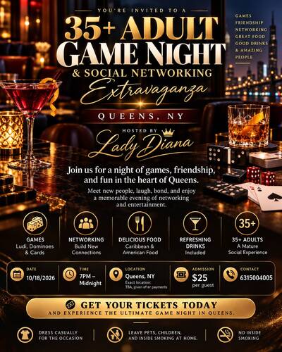 35+ Adult Game Night & Social Network Extravaganza poster
