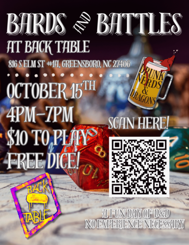 Bards and Battles at Back Table  poster